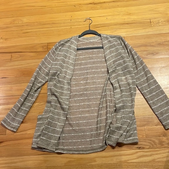 Womens MiracleBody White and Tan Striped Cardigan Size Medium - Picture 1 of 4